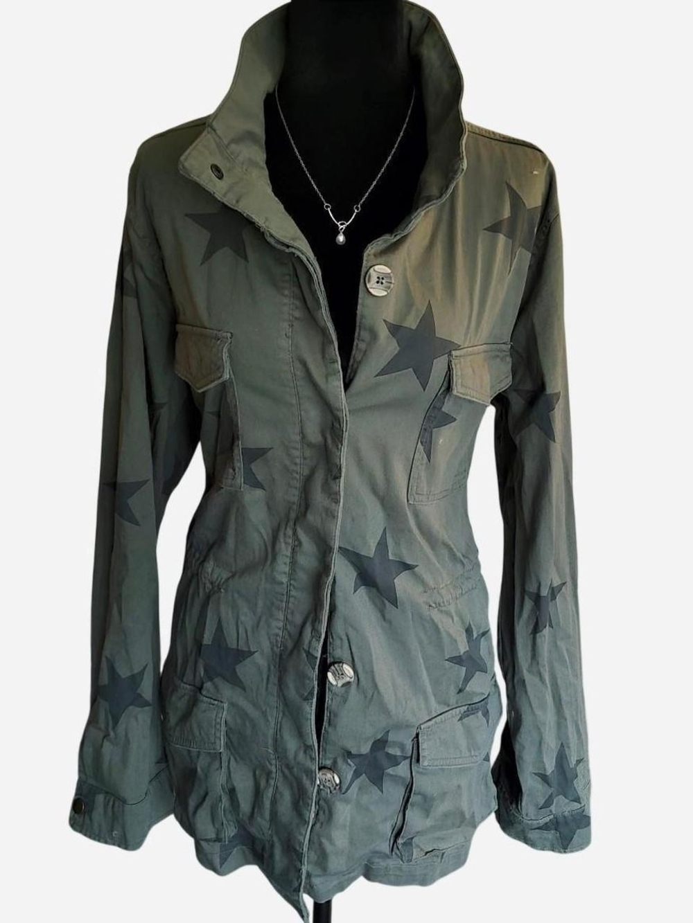 Knox Rose Olive Green y2k grunge Jacket with Star Print